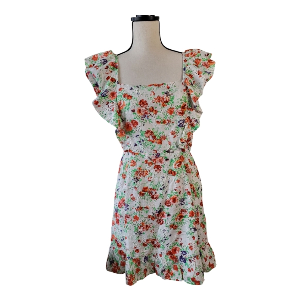 💕Blue rain 100% cotton‎ floral dress with ruffle detailing